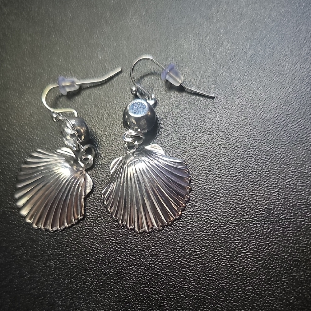 Silver Shell Drop Earrings - Women Jewelry